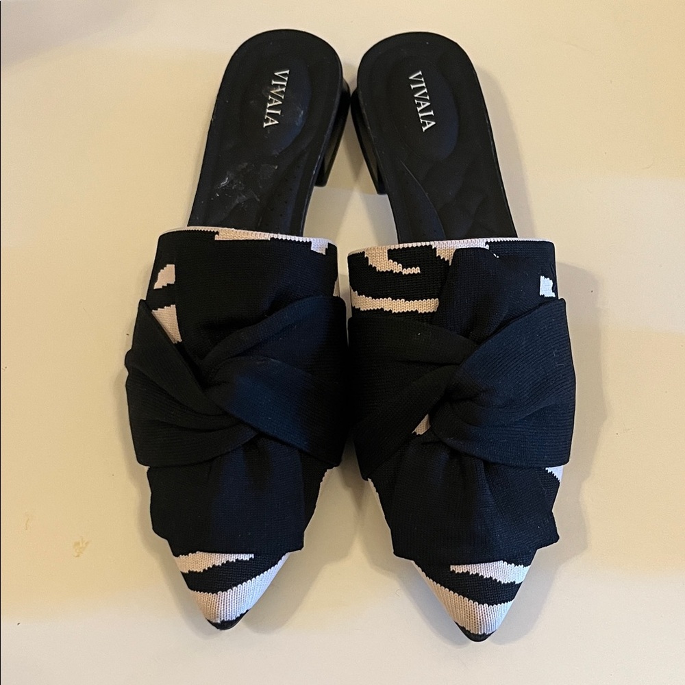 VIVAIA Black & Cream Knotted Pointed Mule - Picture 2 of 4